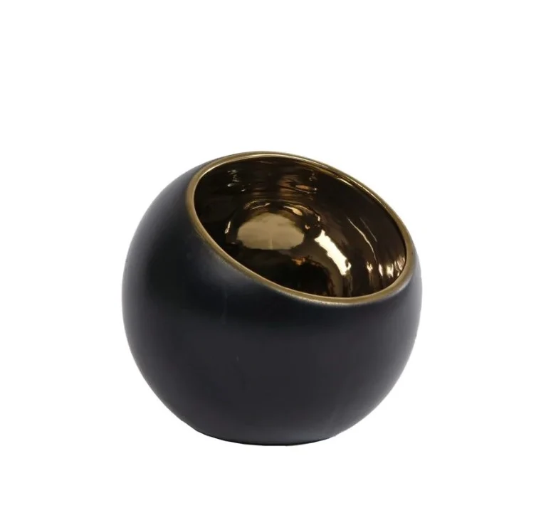 Teelichth "Pia" M gold/schwarz erdfarben 12.5x12.5x12cm