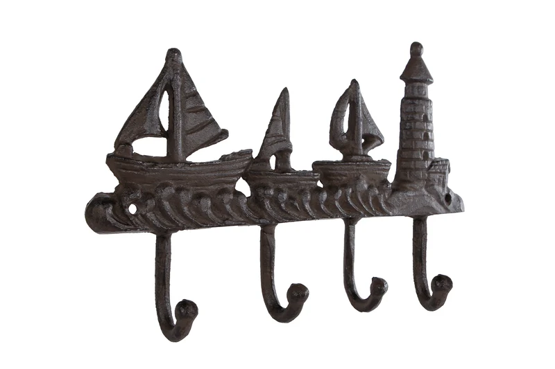 Wandhaken "Port" mit 4 Haken, altbraunes Metall, 25,5x16,5x4cm