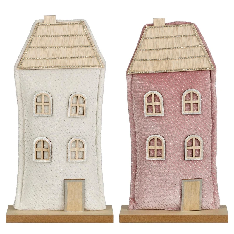 Hausdekoration weiß-rosa, 2er-Set - L16 x B6 x H30 cm