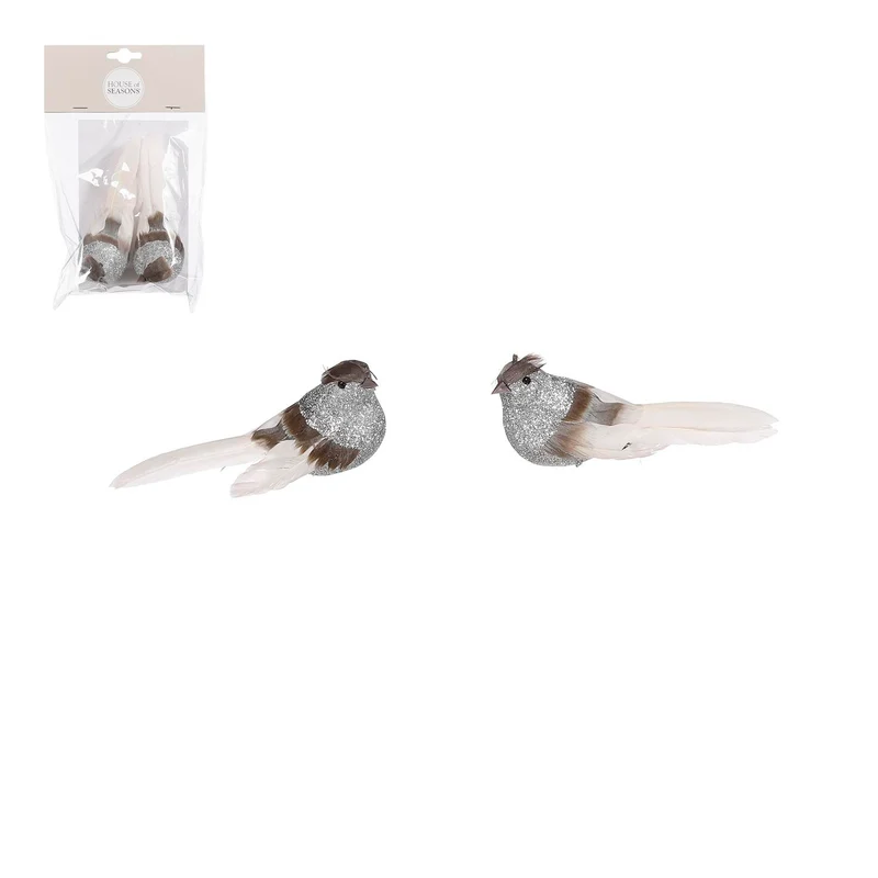 Vogel-Clips, silber, 2 Stück - L12 x B4 x H4,5 cm