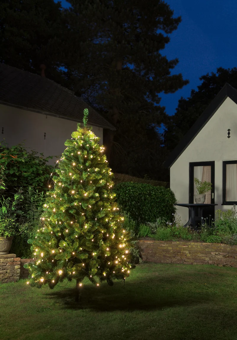 NET LIGHTS 320L/ für 210-250 cm Baum LED warmweiß - 10 m Zuleitung grün - mit Außen-Trafo und Timer 8/16 Std.