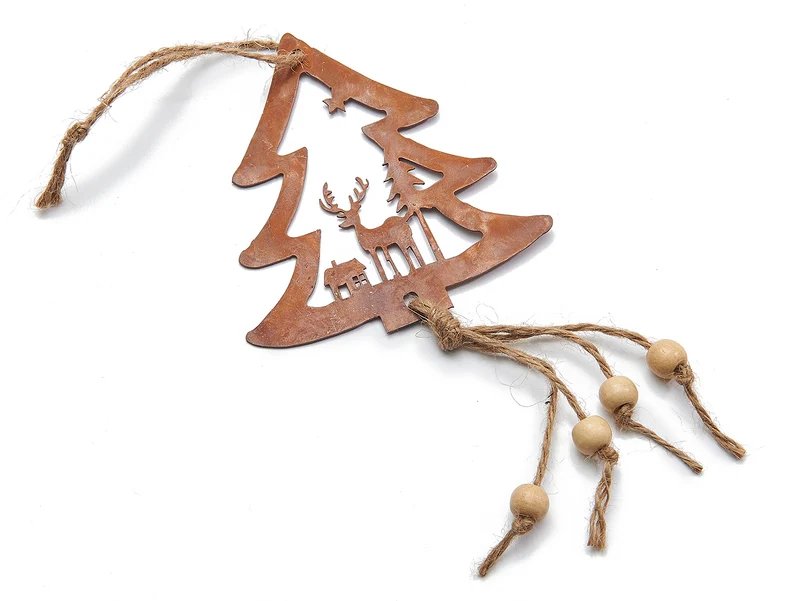 Metall-Tannenbaum + Landschaftsanhänger 9x10cm rostig