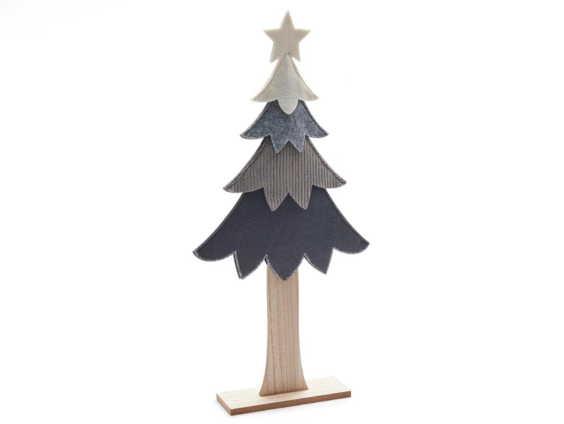 Weihnachtsbaum-Applikationen auf Holzsockel 25x53cm grau