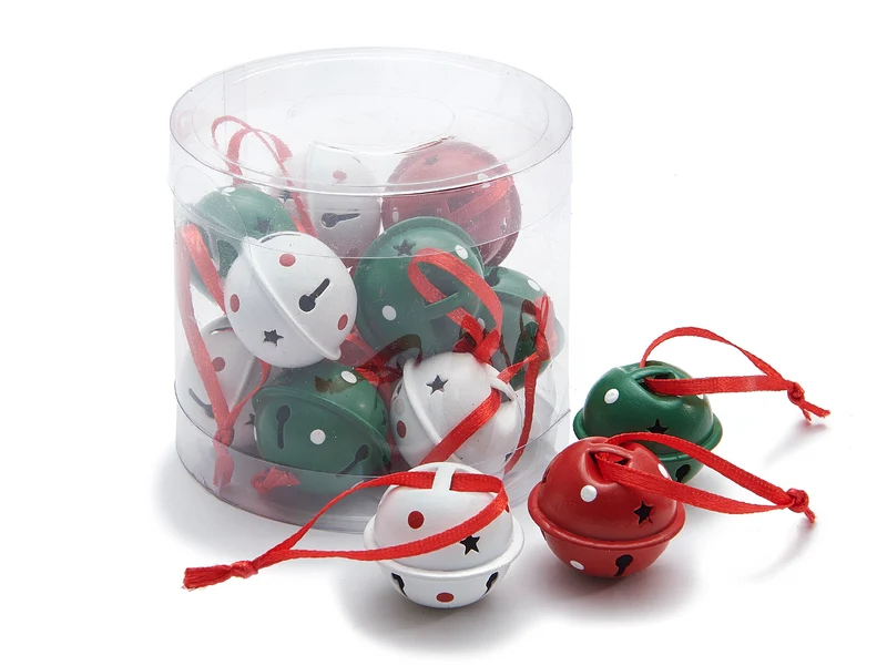 Weihnachtsglöckchen-Anhänger 3cm rot/weiß/grün 12 Stück