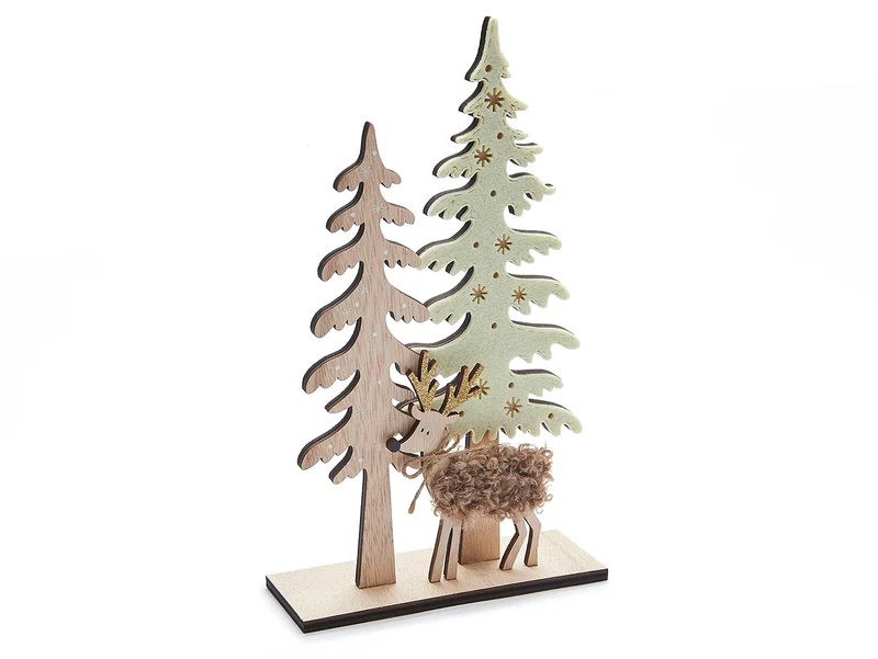 Wald mit Rentieren 17x30cm creme