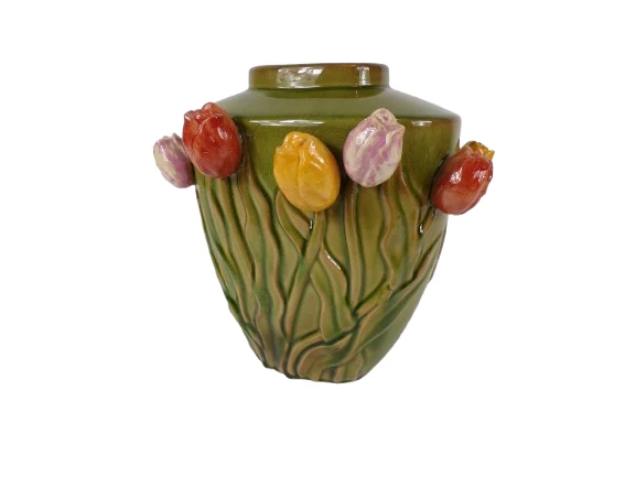 Vase Tulpe Keramik 29x23x30cm Grün