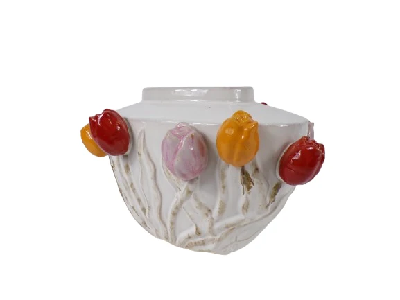 Vase Tulpe Keramik 32x23x20cm Weiß