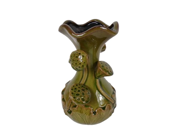 Vase Lotus Keramik D15,5 H26 cm Grün