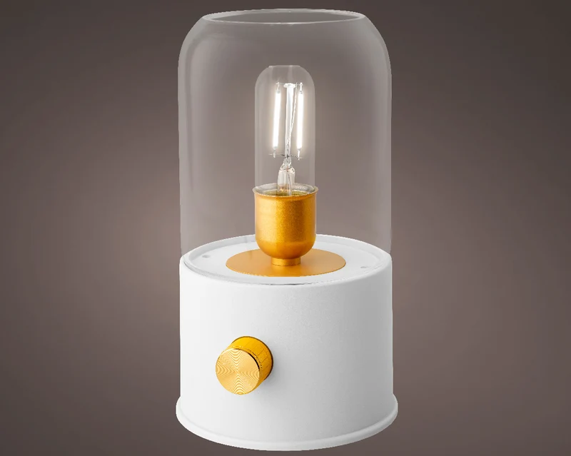 LED-Campinglampe, wiederaufladbar, weißes Plastikgehäuse, Durchmesser 11 cm x Höhe 20 cm