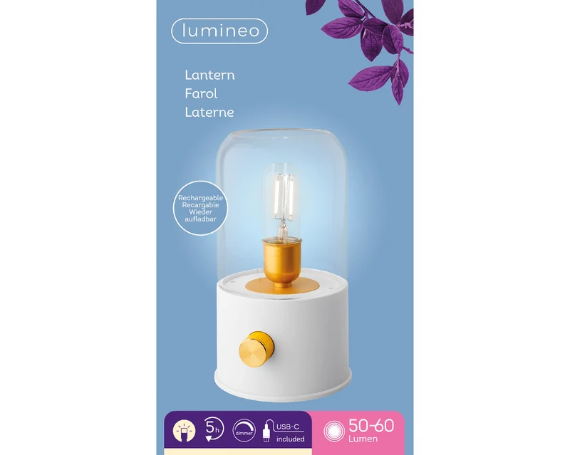 LED-Campinglampe, wiederaufladbar, weißes Plastikgehäuse, Durchmesser 11 cm x Höhe 20 cm