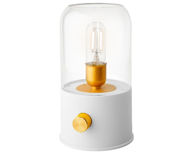 LED-Campinglampe, wiederaufladbar, weißes Plastikgehäuse, Durchmesser 11 cm x Höhe 20 cm