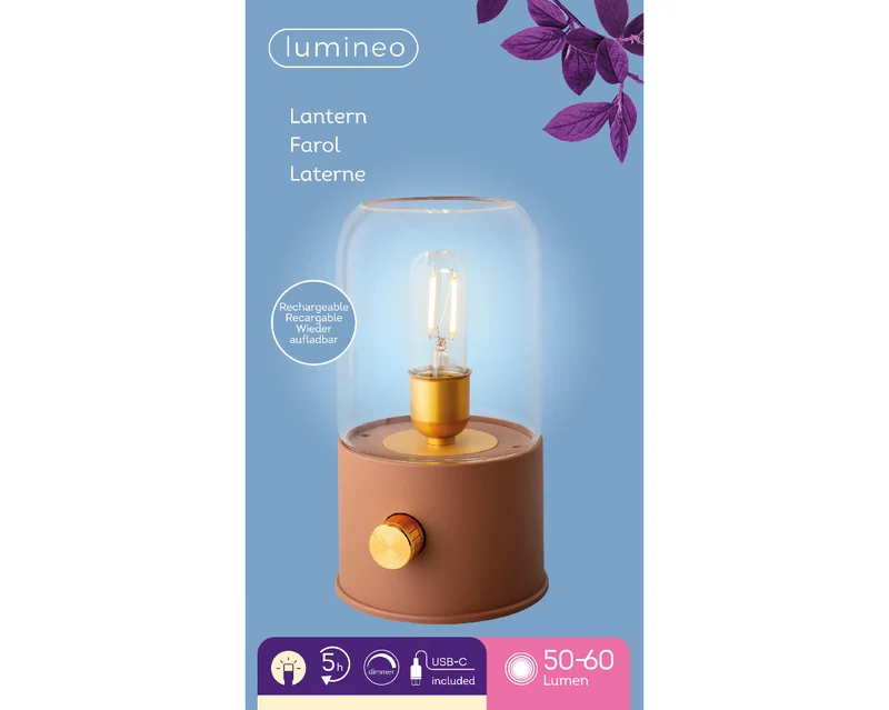 LED-Akku-Campinglampe, Terrakotta-Kunststoff, Innendurchmesser 11 cm x H 20 cm
