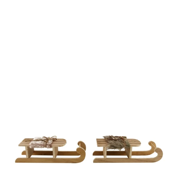 Holzschlitten 28x9x8cm, 2er Set, Graumischung