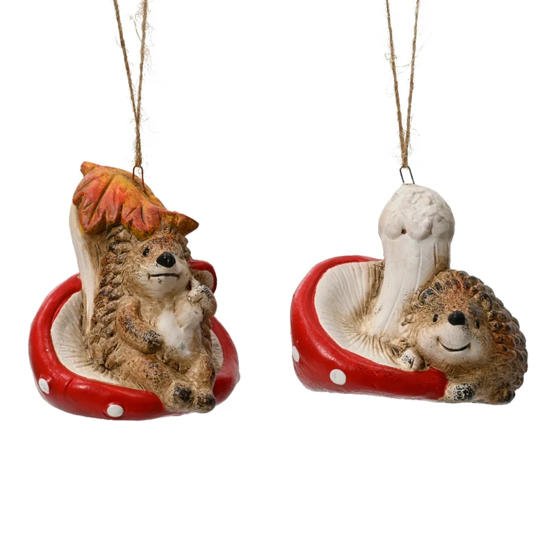 Hängefigur Igel auf Pilz, Terrakotta, 10 x 7 x 7 cm, 2er-Set