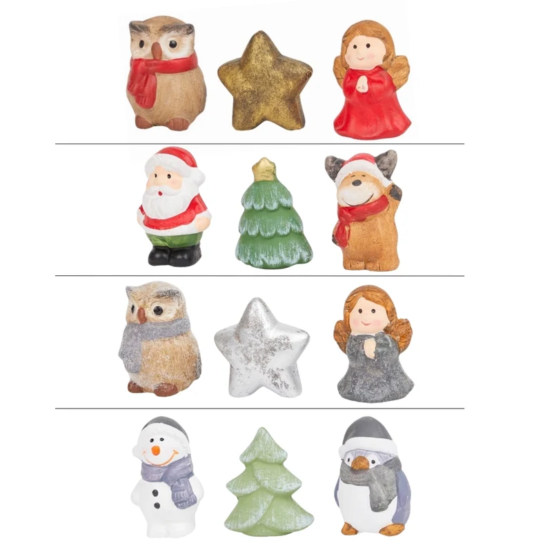 Set mit 3 Weihnachtsmannfiguren, 3,5 x 2,5 x 6 cm, Terrakotta, 4 verschiedene Ausführungen.