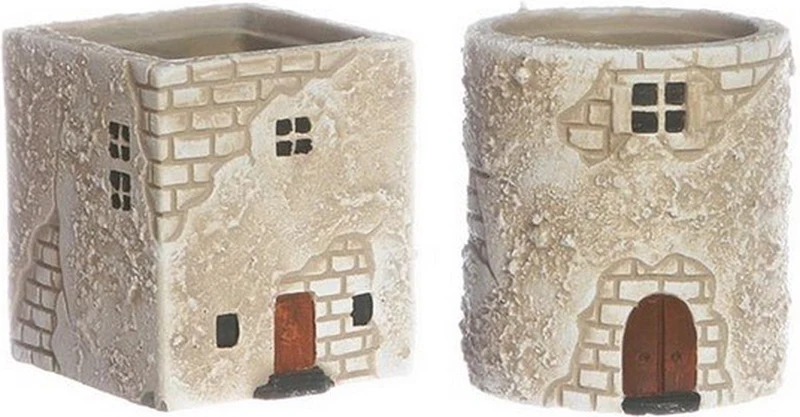 Blumentopf mediterranes Häuschen, H 8,5 cm, rund/quadratisch, 2er-Set