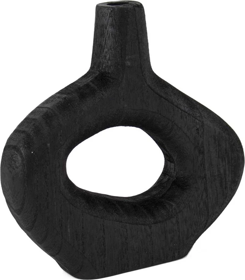Holz-Donut-Vase schwarz 22x6x21,5cm