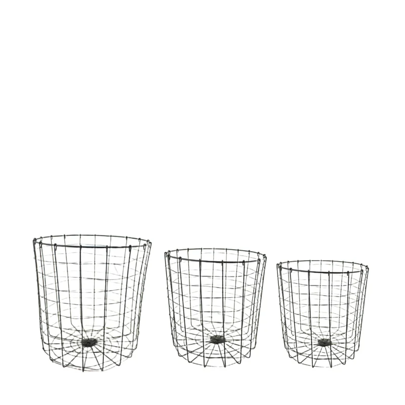 Korb rund aus Eisen 28x28x28cm 3er-Set Schwarz