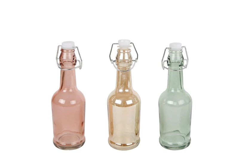 Bügelverschlussflasche "Cobana" S grün/rosa/blau 3er-Set Glas 7x7x21cm