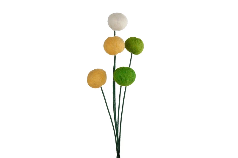 Dekorationsblume "Ball" 5x creme/gelb/grün Filz 7x7x33cm