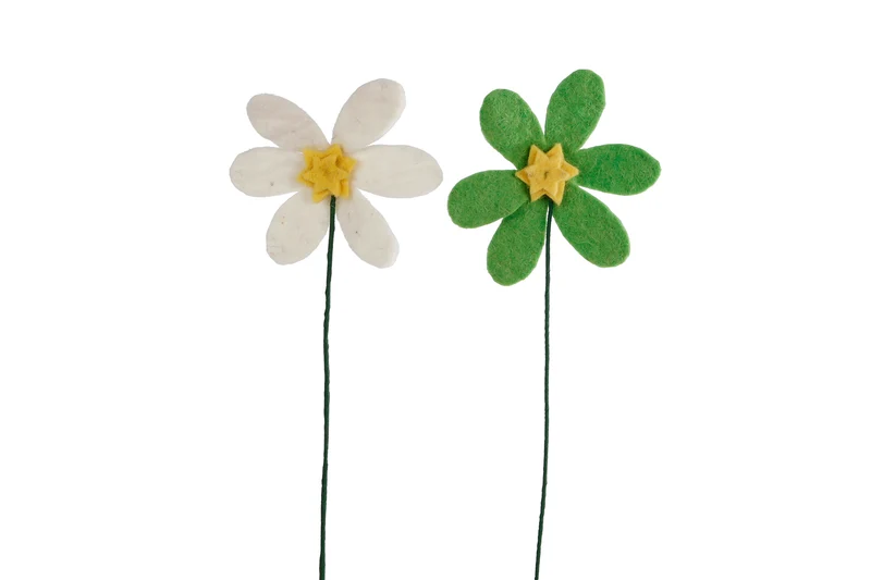 Dekorationsblume "Flower" creme/grün, 2er-Set, Filz, 11x11x33cm