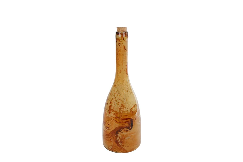 Vase "Wein" S bernsteinfarbenes Holz strukturiertes Glas 10x10x28,5cm
