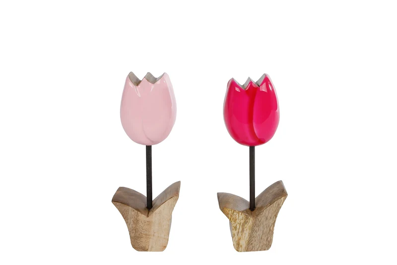 Skulptur Blume "Tulip" S rosa/fuchsia 2 sortiert mango 16x6x3,5cm