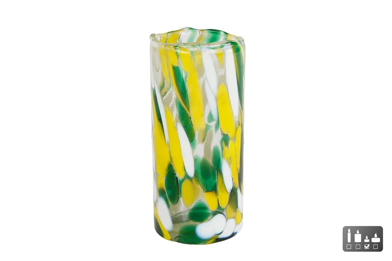Teelichthalter "Dots" L gelb/grün/weiß Glas 5.5x5.5x12cm