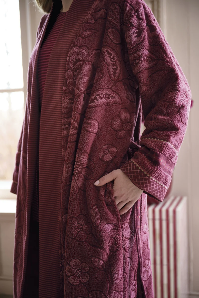 Pip Studio Jasmin Jacquard Bademantel dunkelrosa XL