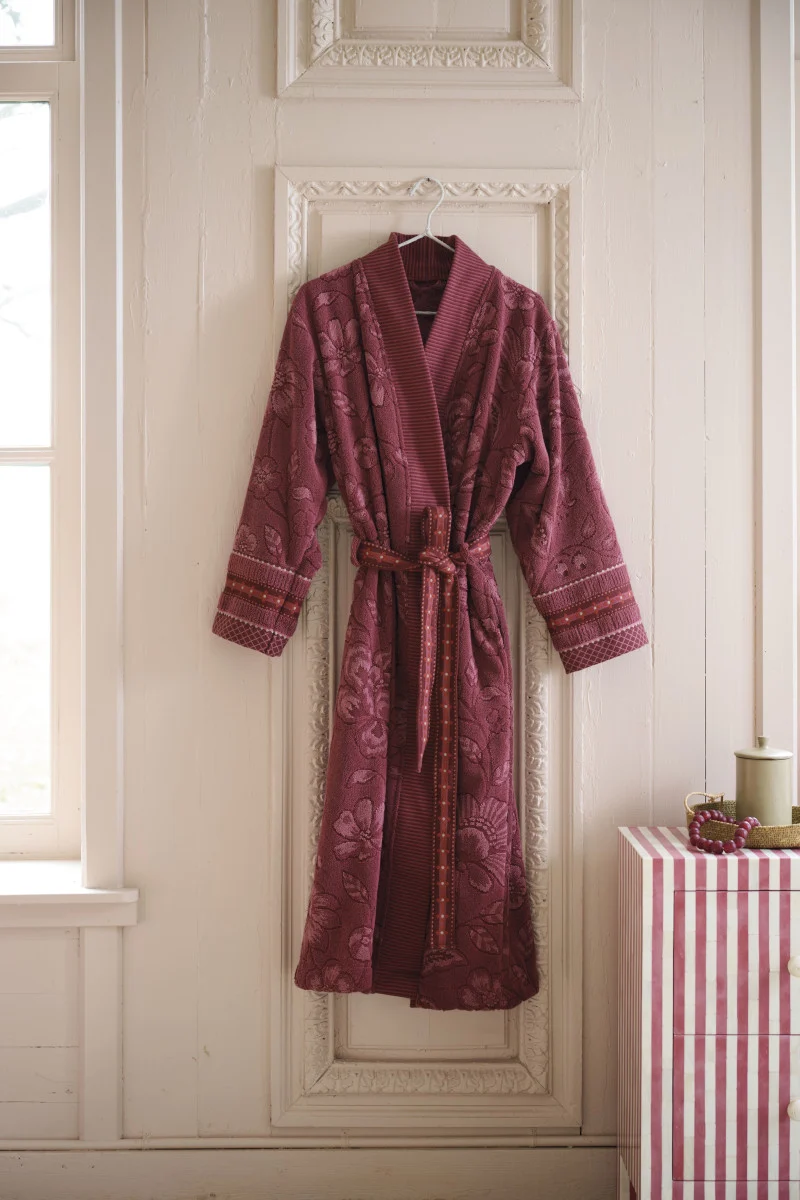 Pip Studio Jasmin Jacquard Bademantel dunkelrosa XXL
