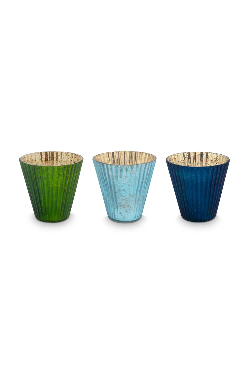 PIP STUDIO Love Birds Teelichthalter Glas blau 3er Set
