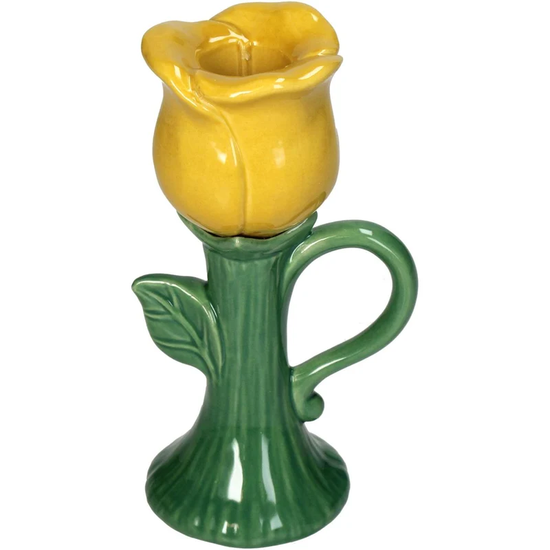Kerzenhalter Rose Feines Steingut Gelb 8,6x6,4x15,5cm