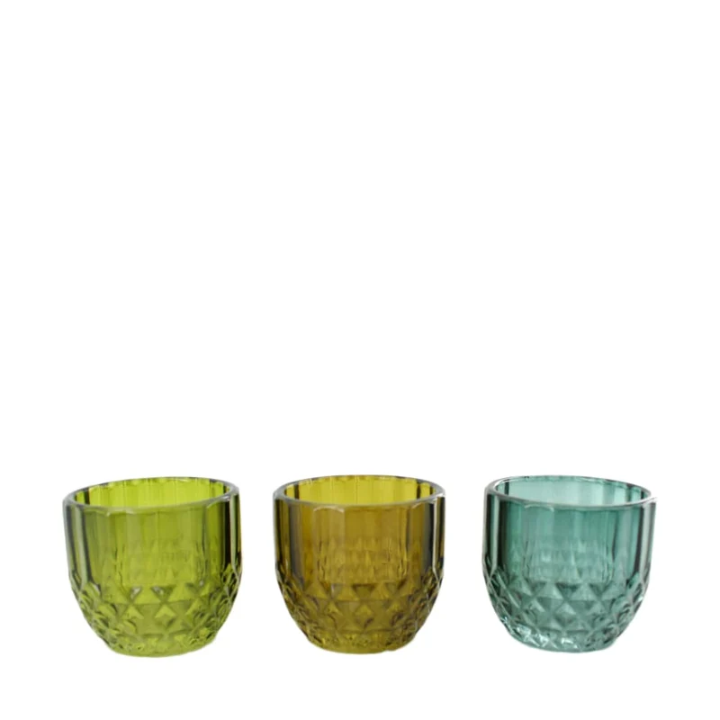 Teelichthalter Glas 6.5x6.5x5.8cm 3 sortiert Mixed grün