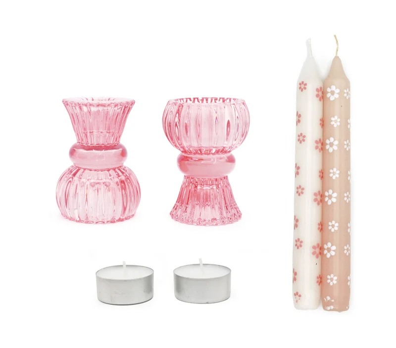 Seasons Geschenkbox Mit Liebe Duo Kerzenhalter rosa Blume
