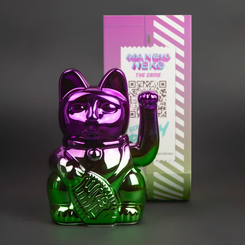 Donkey Products Lucky Cat Player Four Winkekatze shiny purple/green 15cm
