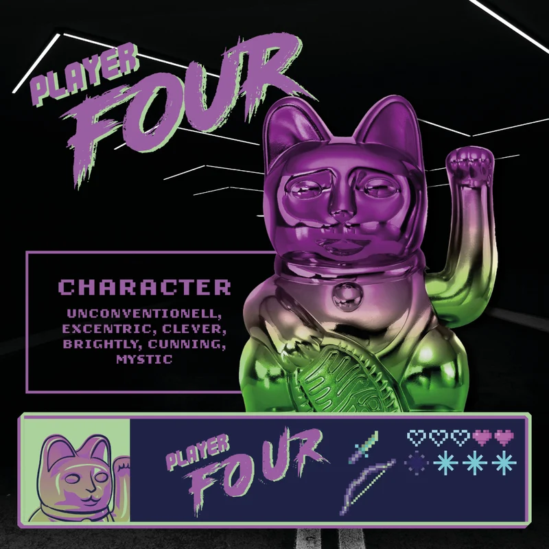 Donkey Products Lucky Cat Player Four Winkekatze shiny purple/green 15cm