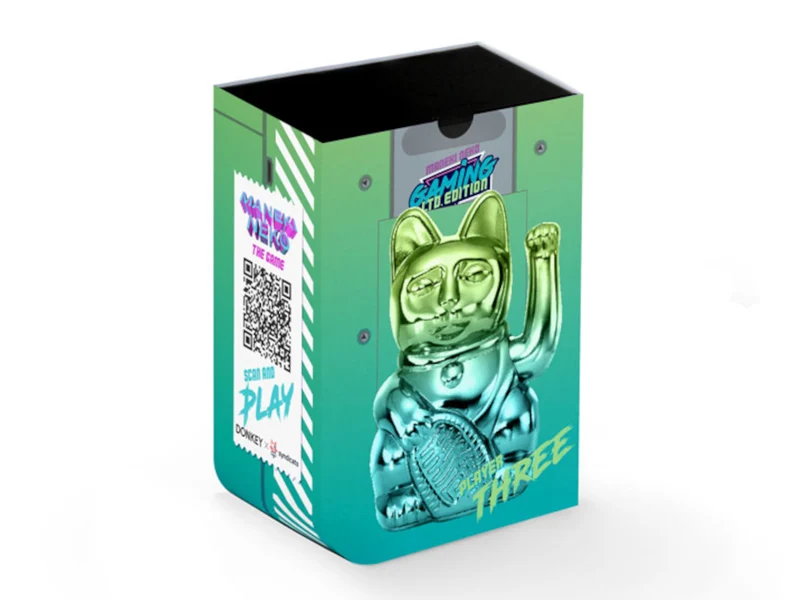Donkey Products Lucky Cat Player Three Winkekatze shiny green/blue 15cm