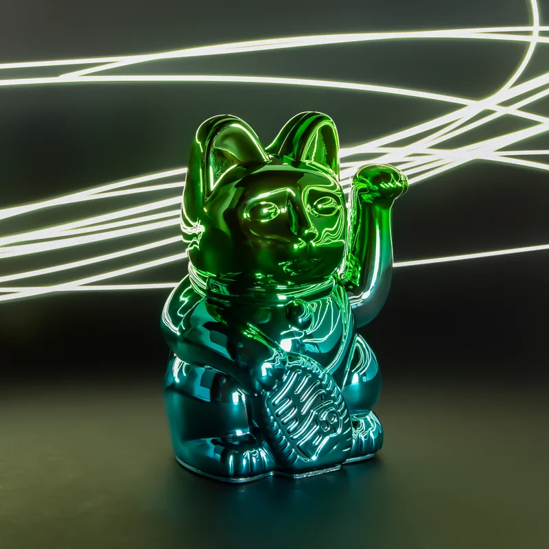 Donkey Products Lucky Cat Player Three Winkekatze shiny green/blue 15cm