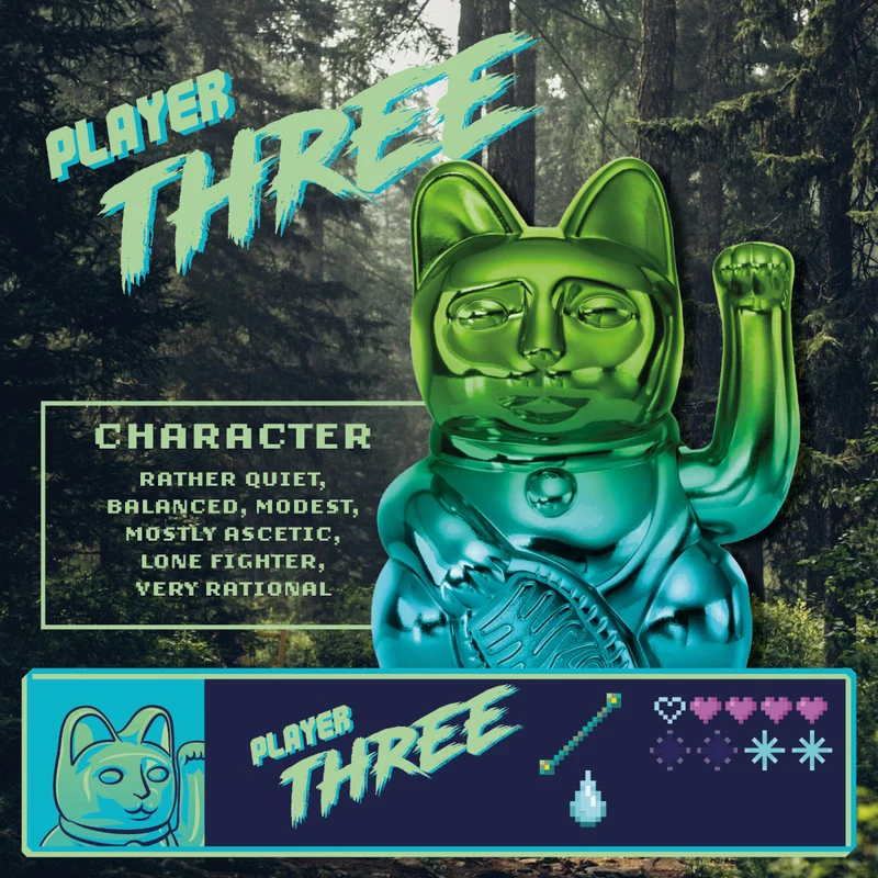 Donkey Products Lucky Cat Player Three Winkekatze shiny green/blue 15cm