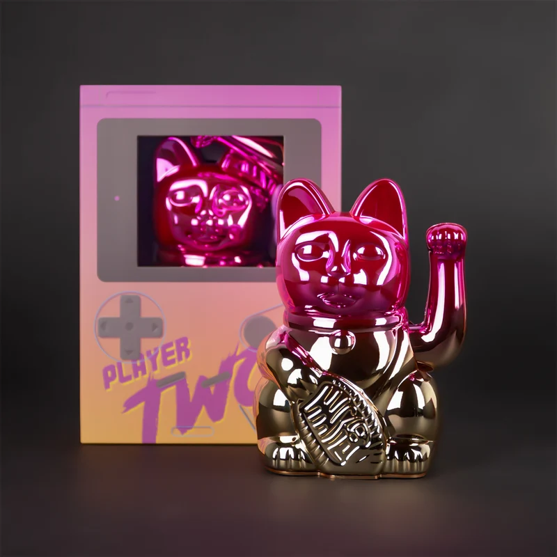 Donkey Products Lucky Cat Player Two Winkekatze shiny pink/yellow 15cm