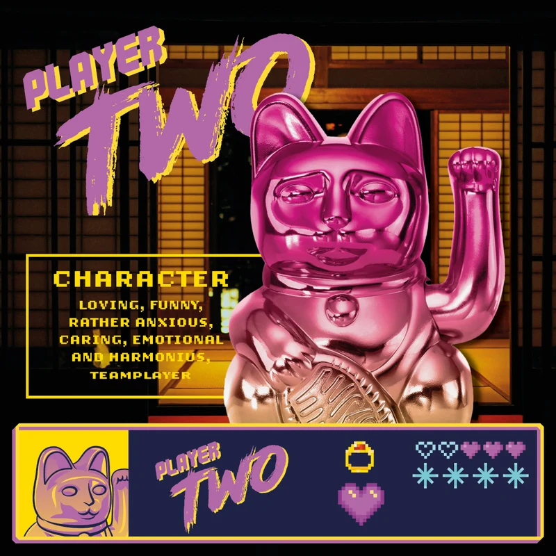 Donkey Products Lucky Cat Player Two Winkekatze shiny pink/yellow 15cm