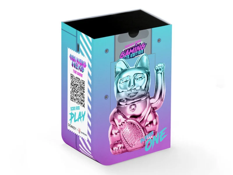 Donkey Products Lucky Cat Player One Winkekatze shiny blue/pink 15cm