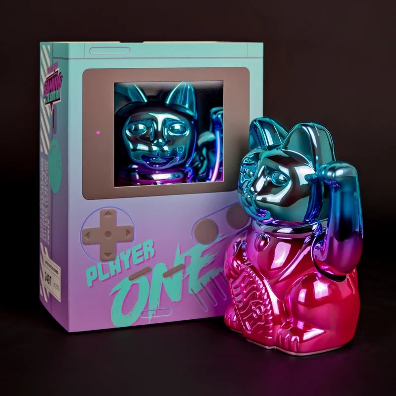 Donkey Products Lucky Cat Player One Winkekatze shiny blue/pink 15cm