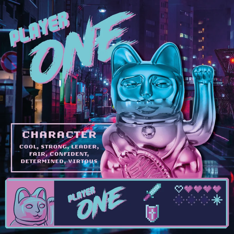Donkey Products Lucky Cat Player One Winkekatze shiny blue/pink 15cm
