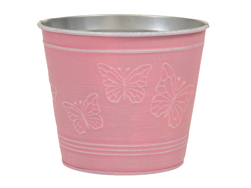 Metallkorb mit Schmetterlingen rosa Ø 14x12 cm