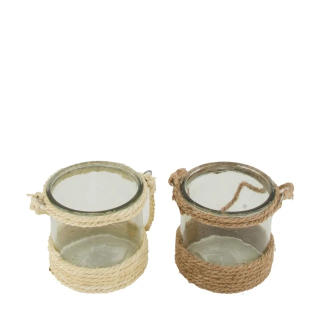 Kerzenhalter Glas Ø10x10cm 2 Natur/Weiß Mix