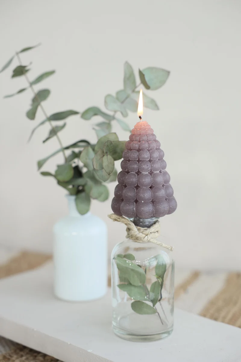 Bubble Baum Kerze h.12 Ø7 cm taupe