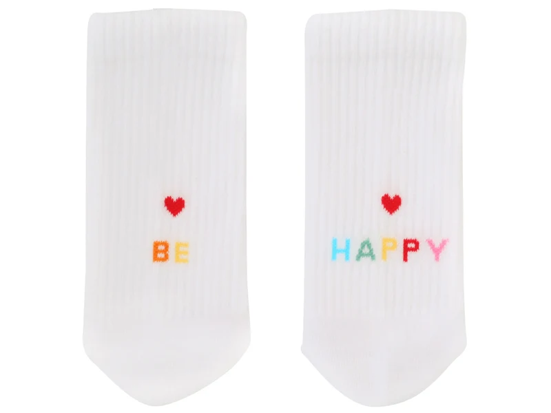 Eulenschnitt Socken be happy weiß M Gr.39-42