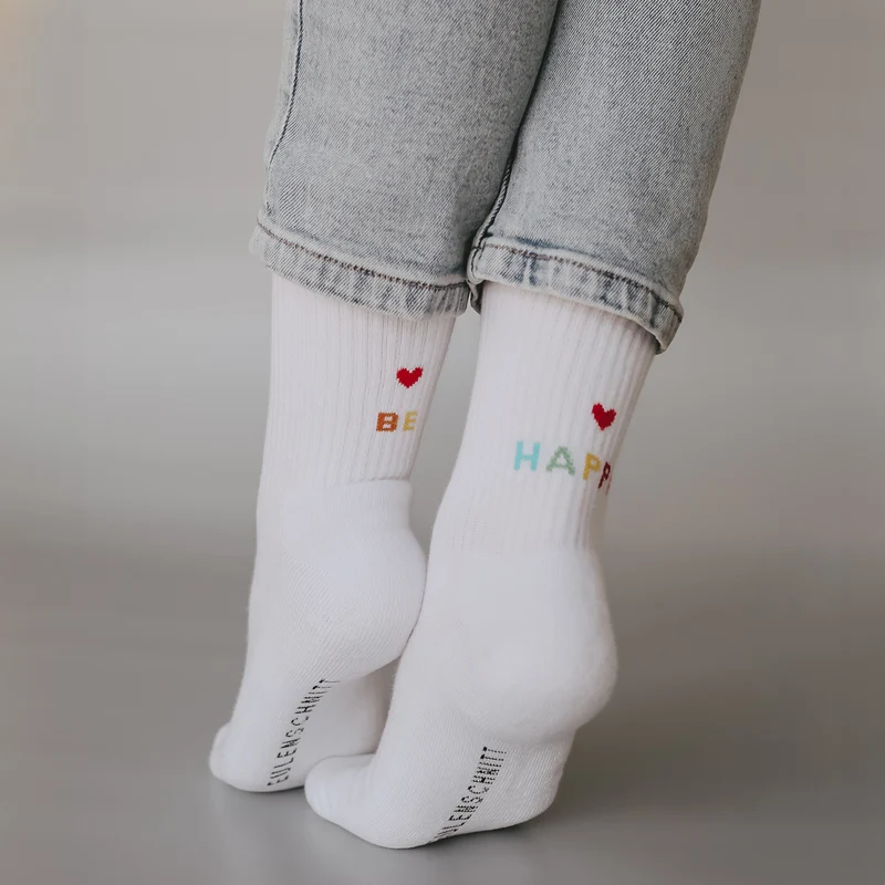 Eulenschnitt Socken be happy weiß M Gr.39-42