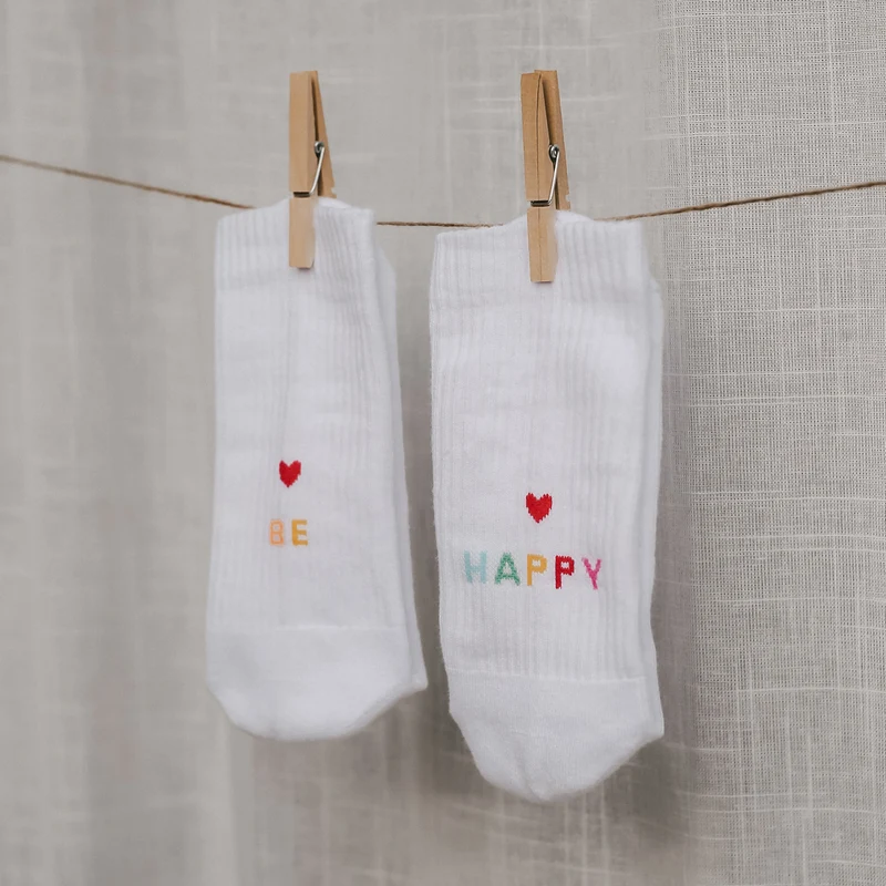 Eulenschnitt Socken be happy weiß M Gr.39-42